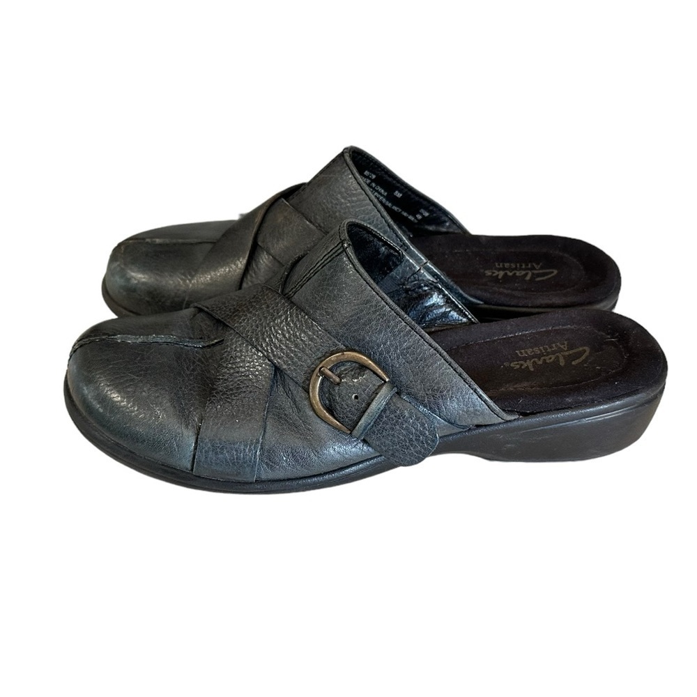 Clarks Artisan Women’s Buckle Pebbled Criss Cross Mules Blue 85127 Sz 8M - Picture 5 of 9